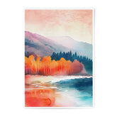 Watercolor Lake Photographic Print, Mountain Landscape Art, Nature Wall Decor, Forest Reflection, Serene Home Decor, Colorful Artwork - Tawshia